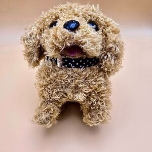Cute Curly Dog Plush Toy With Collar Animated Walking Toy‎